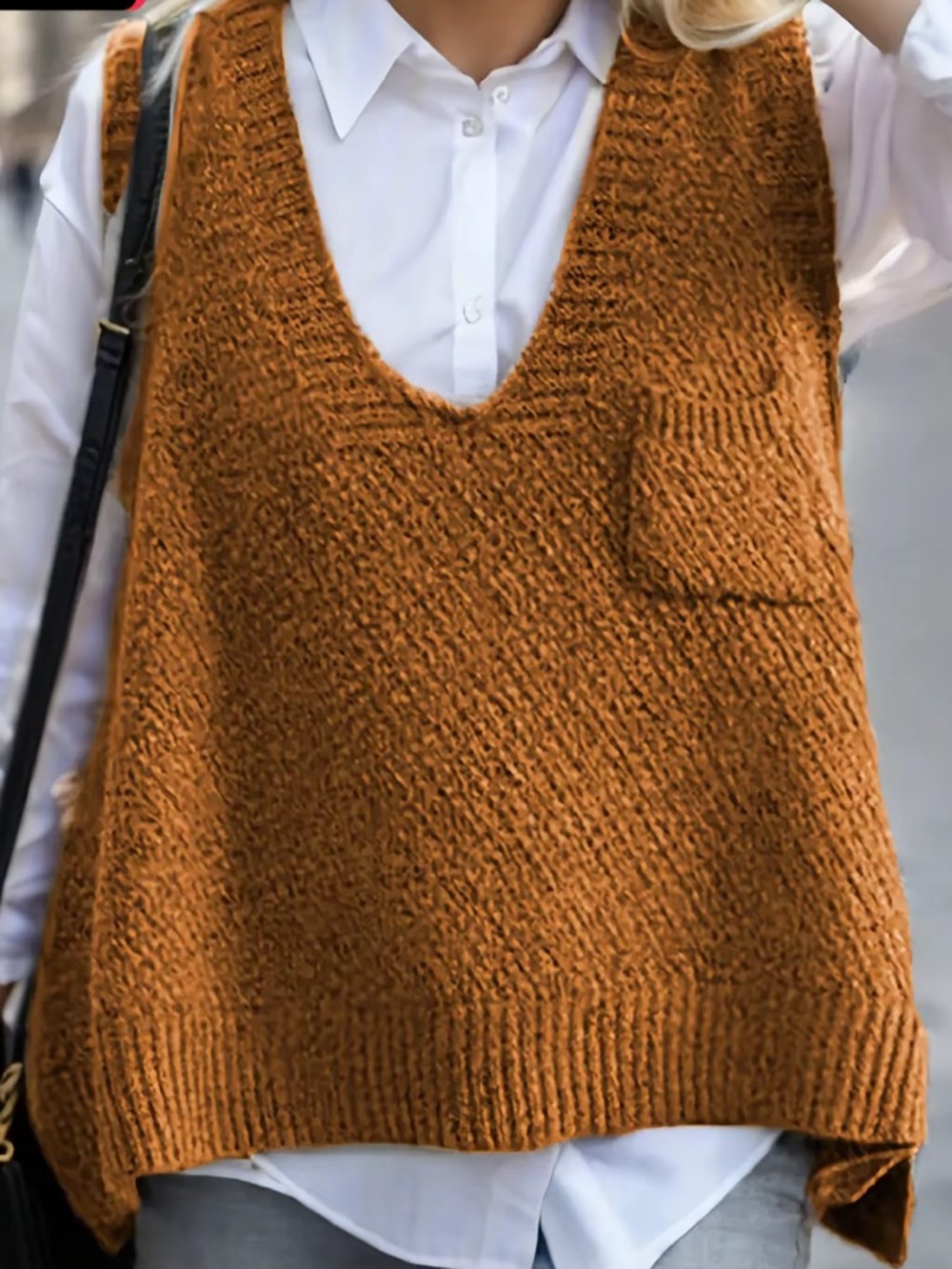 Textured V-Neck Sweater Vest in Mustard